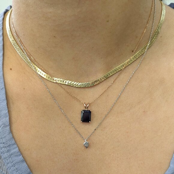 Midnight Blue Sapphire Pendant in 14K Solid Gold | Solitaire Pendant - Picture 3 of 8